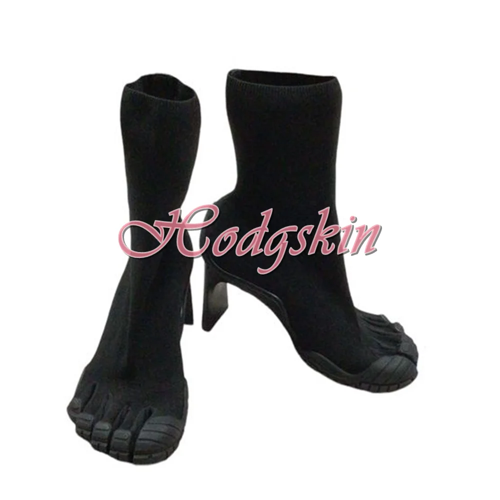 New Five Fingers Sock Boots Elastic Women Sexy Shoes Chunky High Heels Mid Calf Slip On Boots Autumn Party Designer Solid Shoes