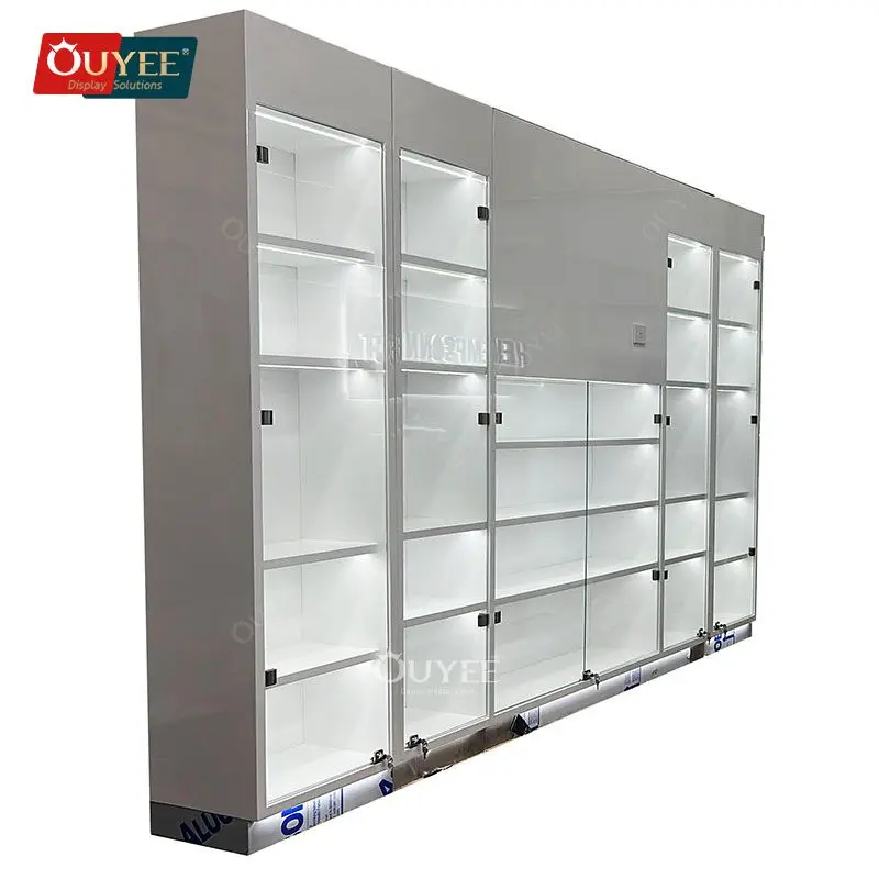 Customized-Wooden Cabinet Store Led Display Display Counter Glass Dispensary Display Table Show Smoke Shop