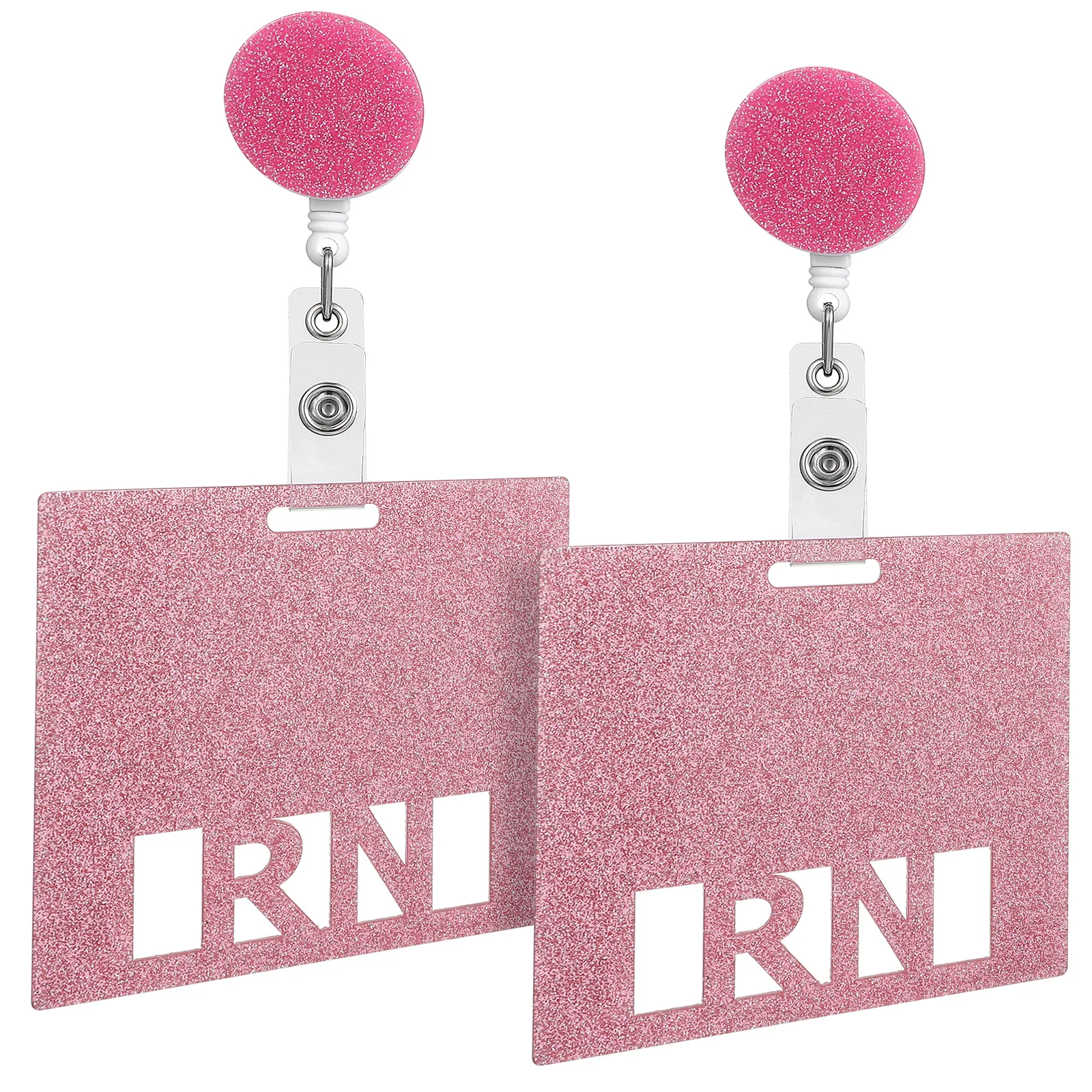 

2pcs Glitter Badge Cards Horizontal Id Nurse Women Retractable Buckle Identification Tags Nursing Accessories Lightweight Clear