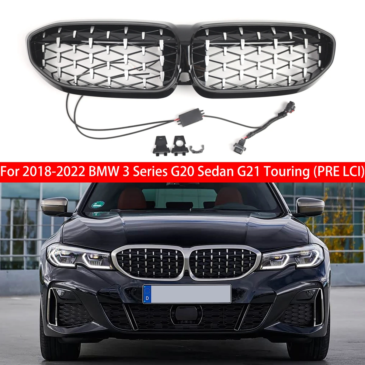 LED Light Front Kidney Grille Grill 51138072085 51138072086 For BMW 3 Series G20 Sedan G21 Touring PRE LCI 2018 ~2022 Auto Parts