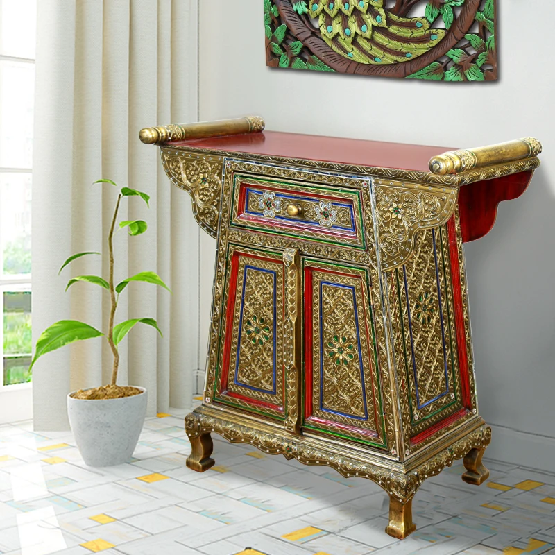 

Southeast Asian Solid Wood Decorative Cabinet Porch Cabinet Southeast Asian Living Room Partition Porch Foyer Gold Leaf Locker