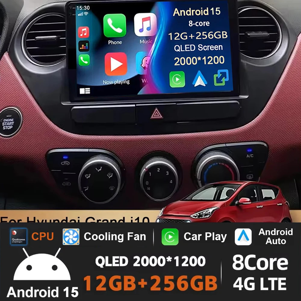 

9-дюймовый автомобильный радиоприемник для Hyundai Grand i10 i 10 2013 2014 2015 2016 2017 2018 Android 15 Carplay Auto Multimidia видеоплеер головное устройство