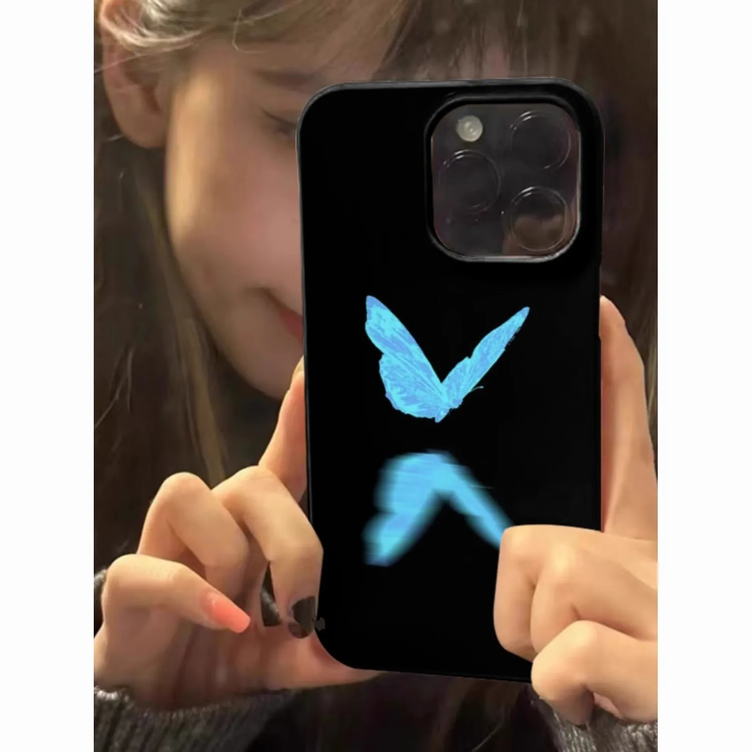 Reflective Blue Butterfly Phone Case for iPhone17 16 15 Air Pro Max 14 13 12 11 Plus Shockproof Y2K Aesthetic Cover