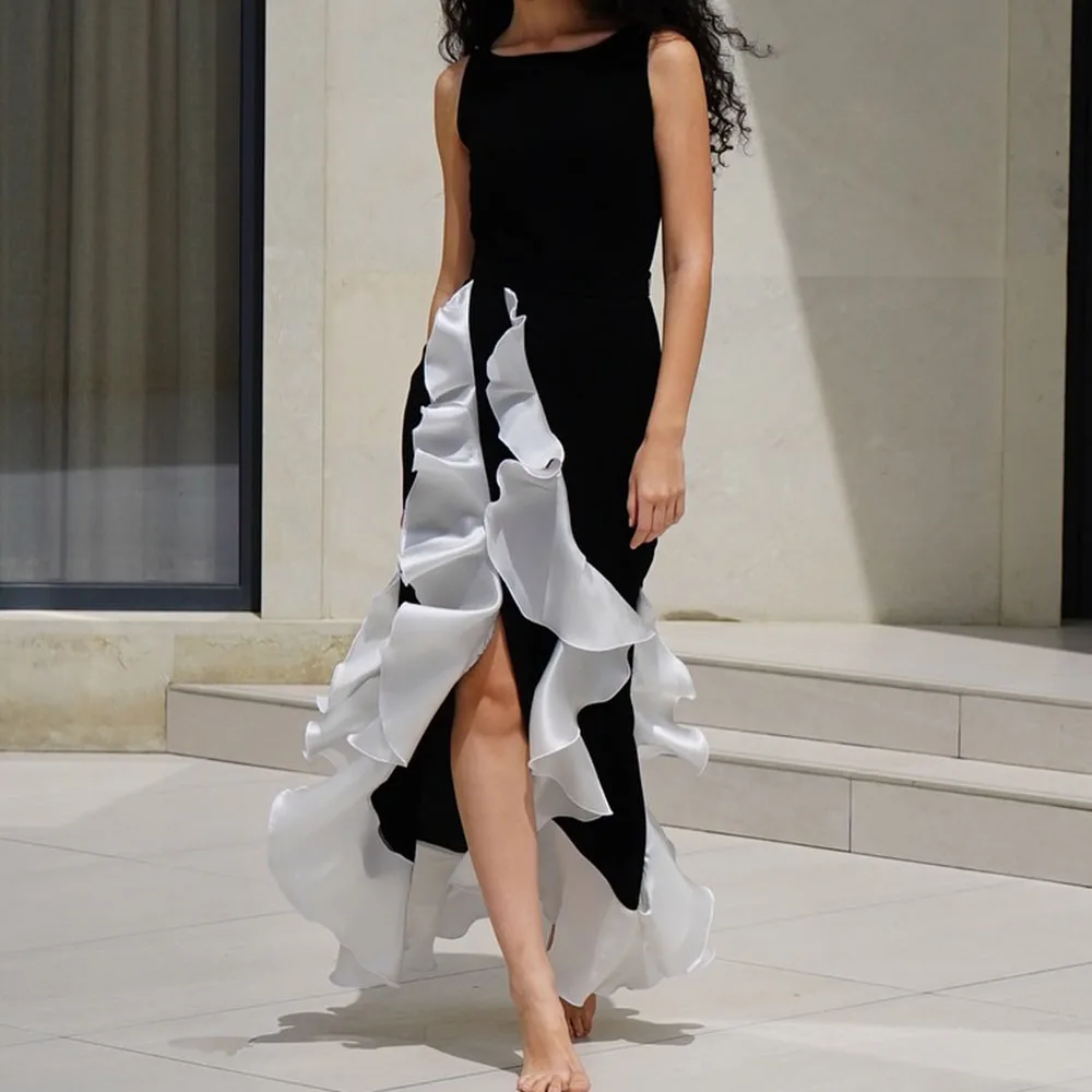 

Customized A-line Evening Dresses Floor-length Scoop-neck Sleeveless Prom Gown Fashion Ruched Simple Draped Casual Party Gown