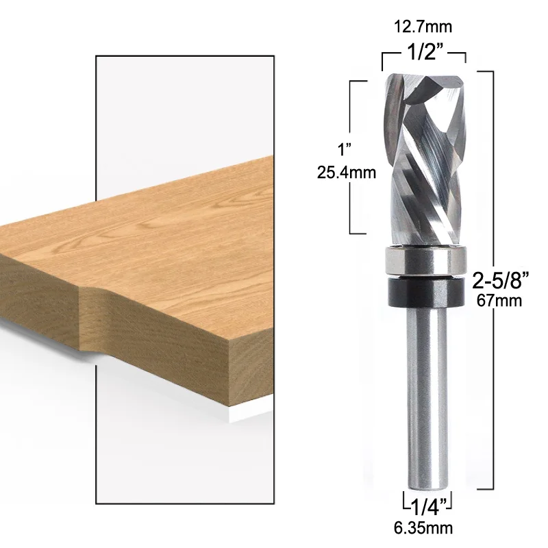 Bearing Ultra-Performance Compression Flush Trim Solid Carbide CNC Router Bit for Woodworking End Mill 1/4 Inch Shank