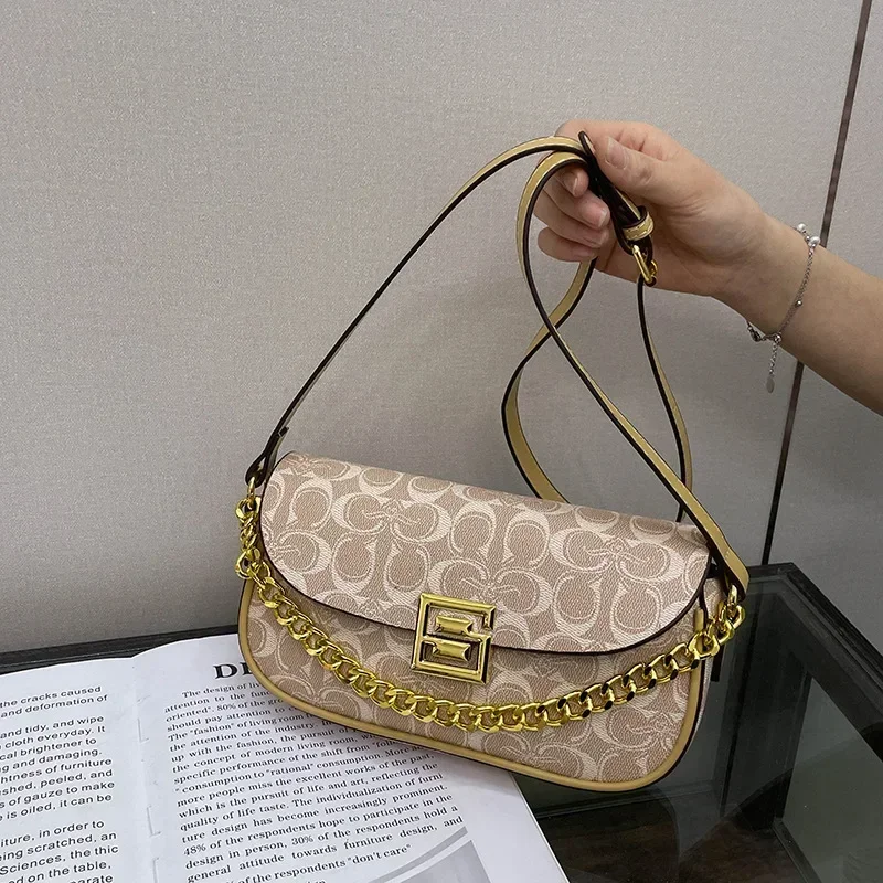 

Vintage Saddle Crossbody Bag - 2025 Spring New Chain-Printed Color-Blocking Stylish Versatile Shoulder Bag