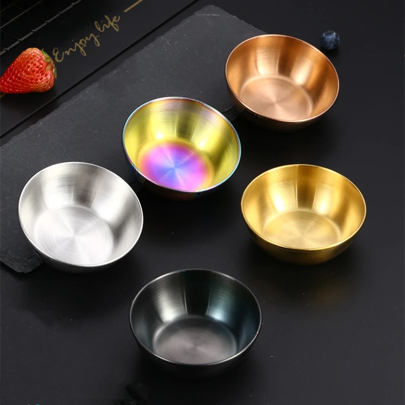 Stainless Steel Round Seasoning Sauce Dish Appetizer Serving Tray Vinegar Spice Plates Ketchup Dipping Bowl Kitchen Supplies