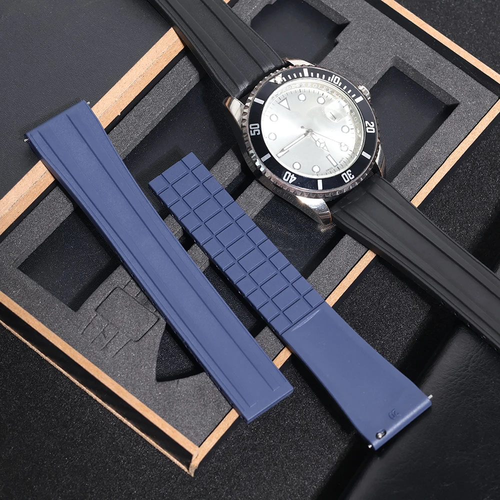 Fit for Rolex Omega Speedmaster Cartier Santos 20mm CTS FKM Rubber Watch Strap With Quick Release Deployant Clasp Watch Bands