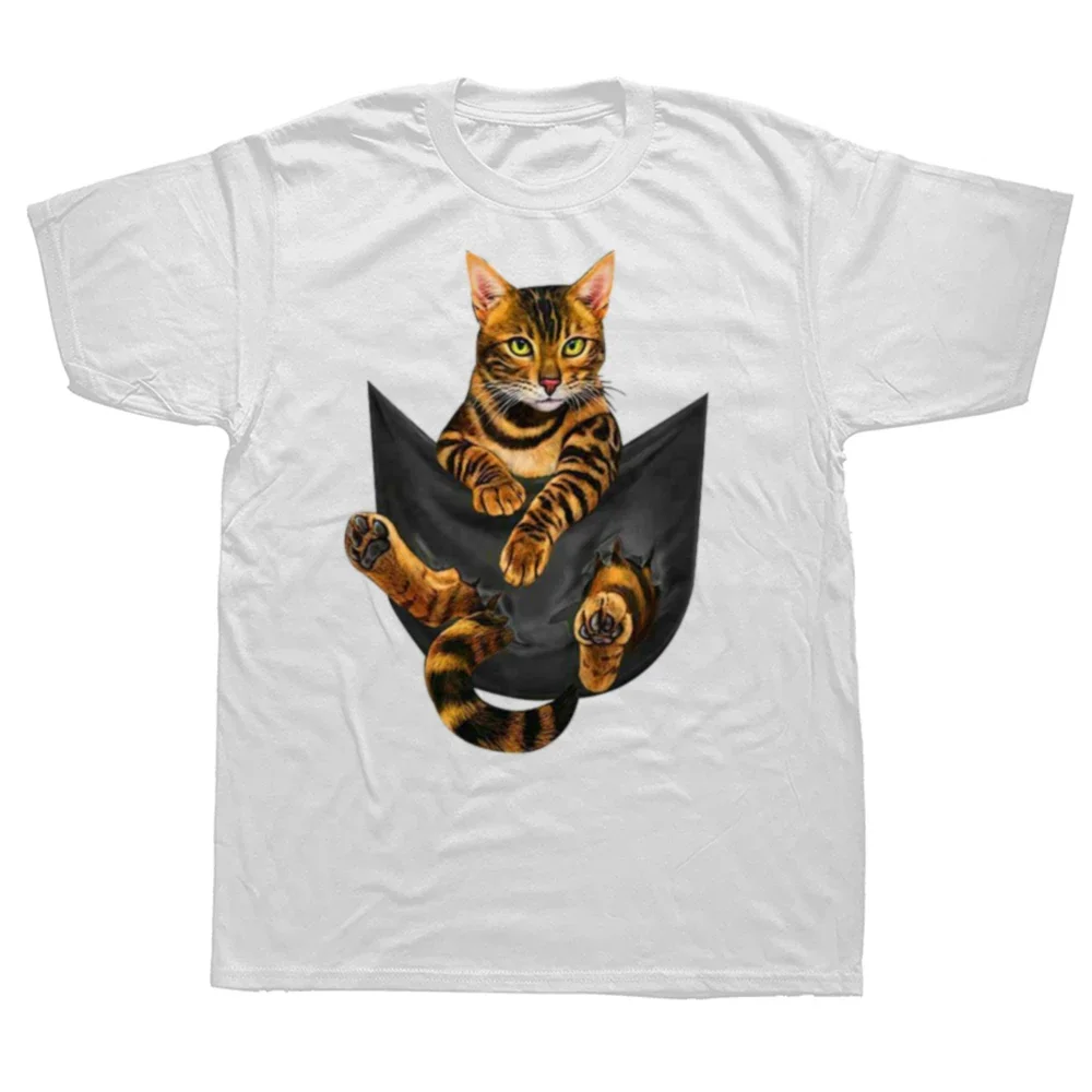 

Bengal Cat In Pocket Graphic Tee Funny Animal Lover Gift Cotton Short Sleeve T-Shirt