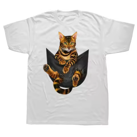 Bengal Cat In Pocket Graphic Tee Funny Animal Lover Gift Cotton Short Sleeve T-Shirt