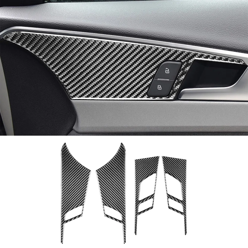 

4pcs Carbon Fiber Car Interior Door Handle Panel Decorative Cover Trim Sticker for Audi A4 B9 2017-2019 Auto Accessories