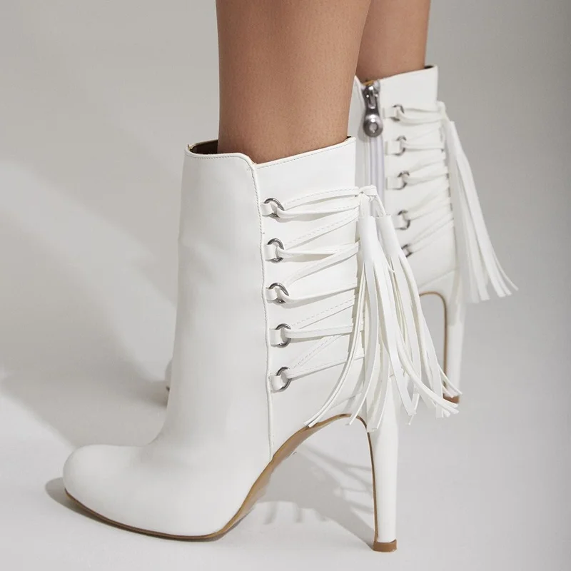Corss Tied Tassel Matte Leather Boots Sexy Pointed Toe Patchwork Thin Heels Leatehr Customized New Arrivlas Fashion Women Boots