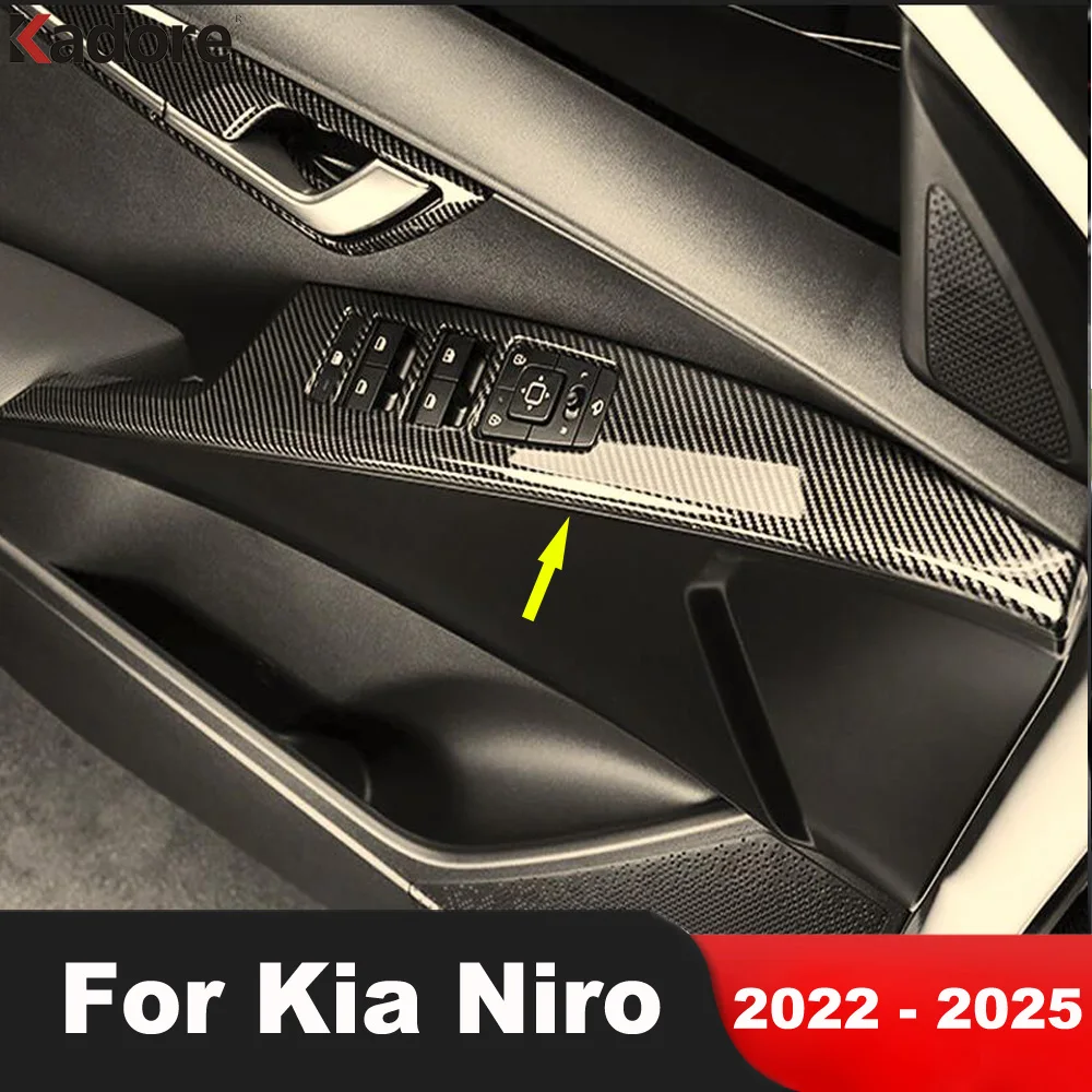 

Car Inner Door Window Lift Switch Control Button Panel Cover Trim For Kia Niro 2022-2024 2025 Carbon Fiber Interior Accessories