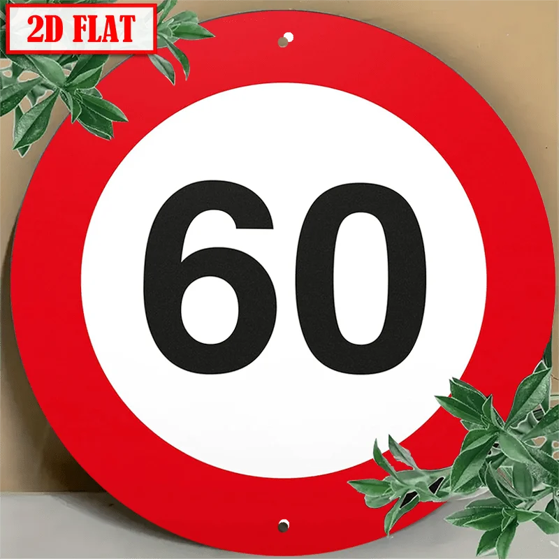 2D Flat 60Th Birthday Wall Decor Plaque - Round Iron 8X8 Inches (20X20 Cm) Classic Red And White Design - No Electricity Needed,