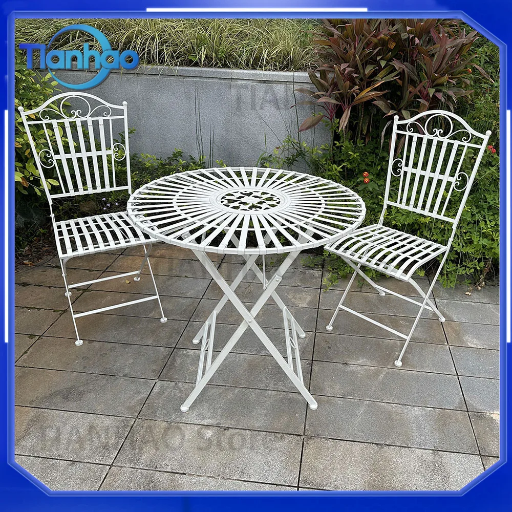 Rustic Vintage Iron Outdoor Garden Table and Chair Set for Patio Backyard BBQ Folding Table and Chairs for Home Use