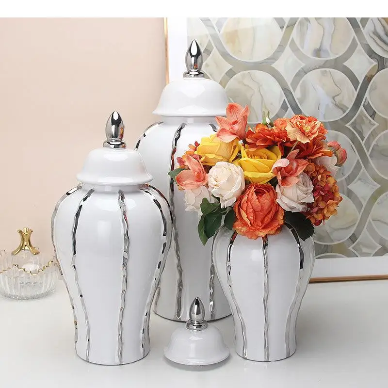 Simplicity Silver-plated Storage Jar with Lid Ceramic Ginger General Tea Canister Desk Decoration Cosmetic Container