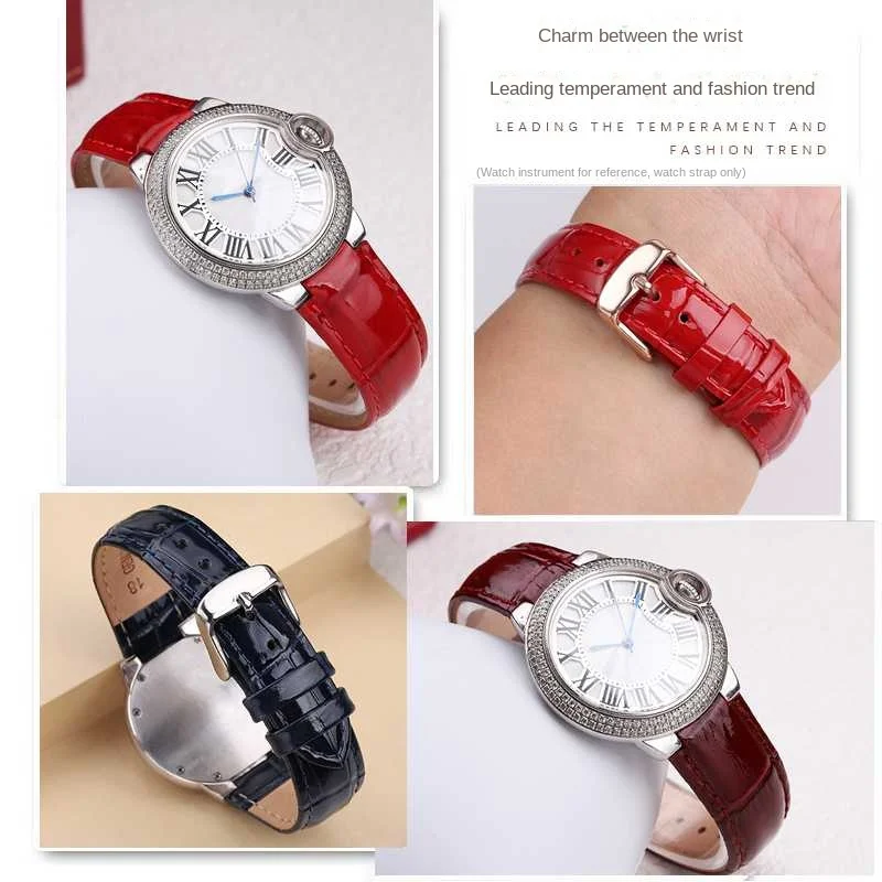 Bright cowhide watchband for Cartier Blue Balloon men female convex cowhide strap 14*8mm 18*11mm 16*8mm Fashion bracelet