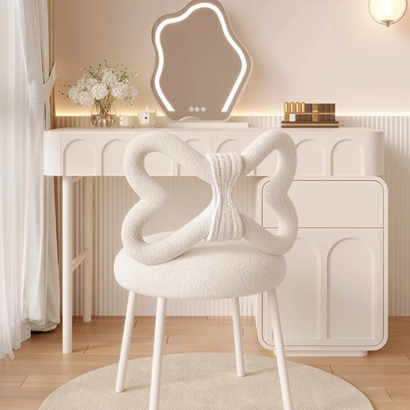 Cream Dressing Stool Girls Bedroom Dressing Table Round Stool Back Makeup Chair Light Luxury Manicure Chair