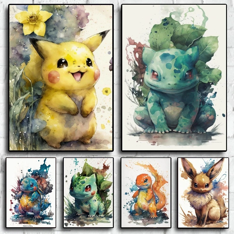 Canvas Art Walls Painting Pokemon Pikachu Eevee Prints and Prints Gifts Room Home Decoration Paintings Comics Pictures Poster