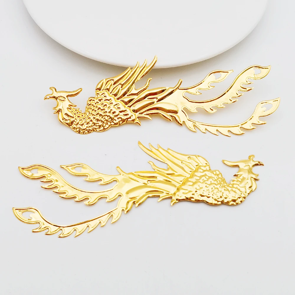 

10 PCS 118*36mm Gold Color Metal Filigree Flower Slice Phoenix Charms Base Setting DIY Jewelry Making Components Findings