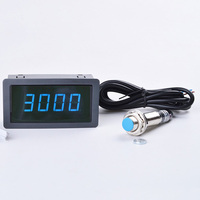 4 Digital Red Green Blue LED Industrial Tachometer  RPM Speed Panel Meter With Proximity Switch Sensor 12V Measure range 10-9999