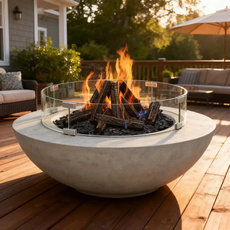 

【Best-selling】36inch Bowl GFRC Firepit Table With Stainless Steel Burner Outdoor Heater Fire Pit