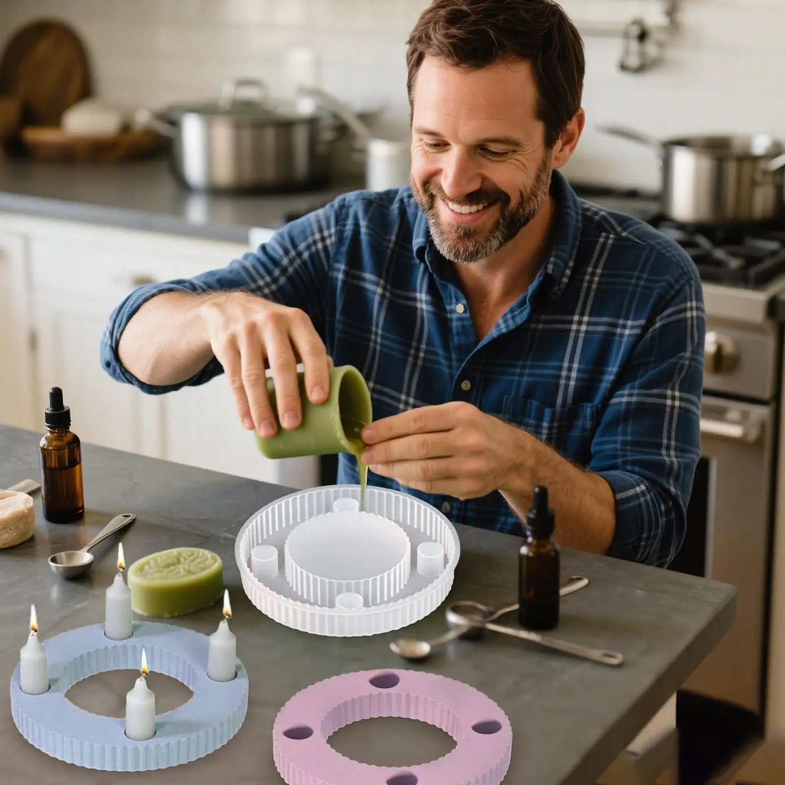 

Силиконовая форма для подсвечника, 4-отверстие, форма для литья подсвечника, эпоксидная смола, круглая форма, инструмент для рукоделия, праздничный праздничный стол