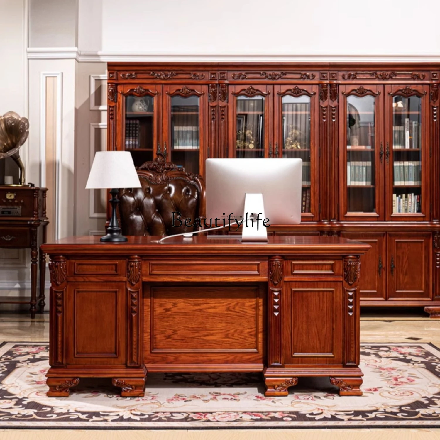 Luxury American Desk President Computer Desk Red Oak European Solid Wood