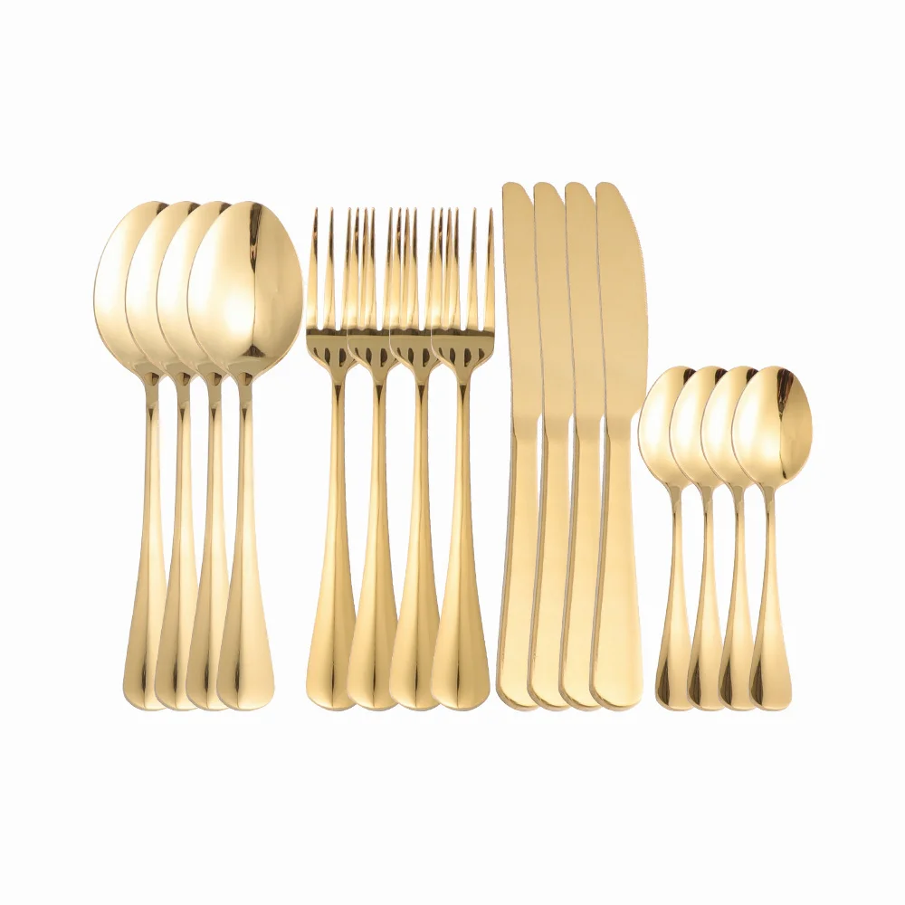 

Mirror Gold Cutlery Stainless Steel 16Pcs Fork Spoons Knives Complete Tableware Sets Spoon Golden Dinnerware Sets Dropshipping