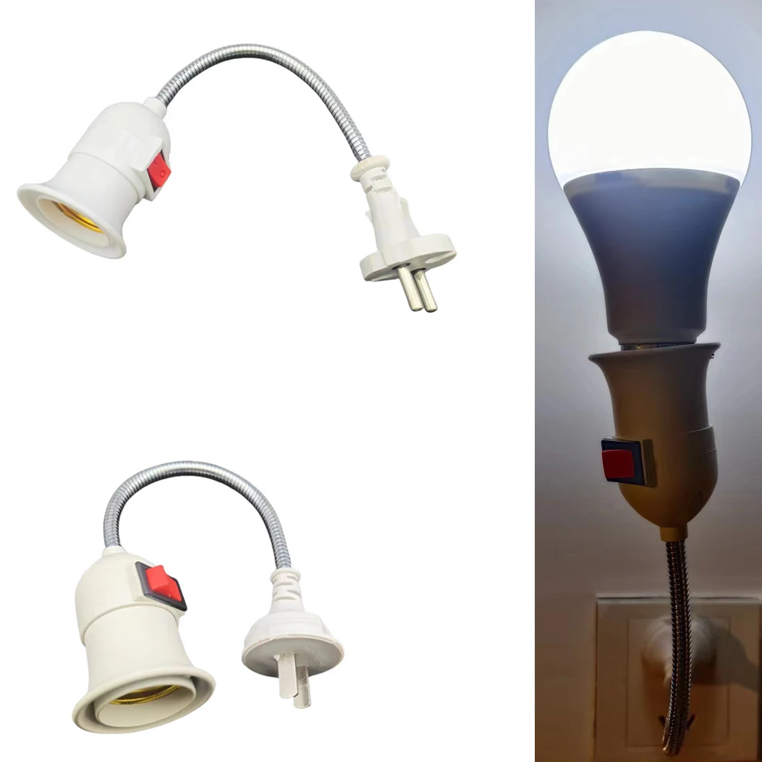

Universal Lamp Socket E27 Plug In Wall Directly Wall Light Plug with Switch Flexible Neck Extension Lamp Bulb Holder Converter