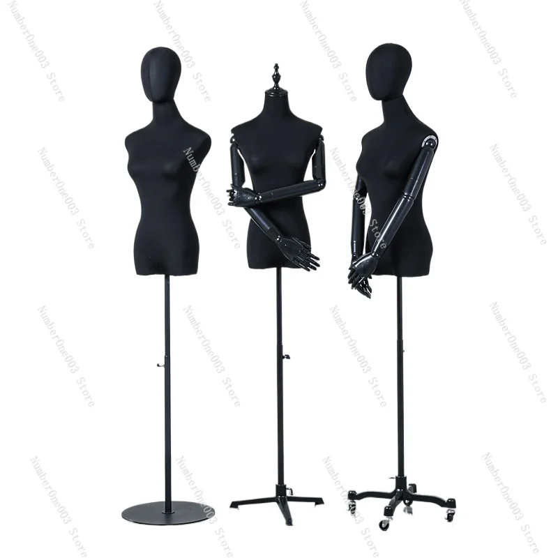 

Black Cotton Mannequin Female Half Body Clothing Store Display Stand Window Live Dummy Full Body Head Model