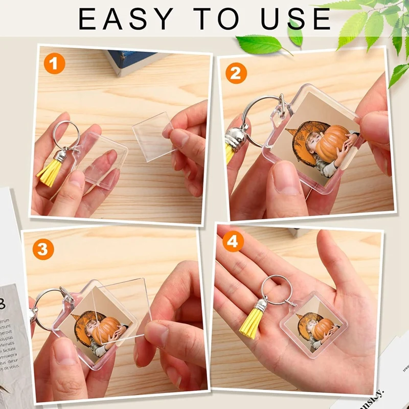 Acrylic Photo Frame Keychain With Tassels Charms Photo Insert Keychain Clear Frame Keyrings Blank For DIY