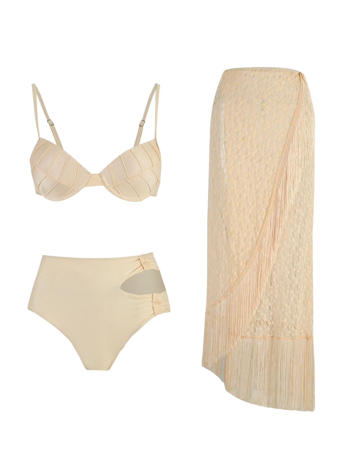 2024 Zomer 3 Stuks Bikini Set Met Lange Rok Badpak Voor Vrouwen Sexy Biquini Elegante Kwastje Rok Beachwear Vrouwen bandage Suits