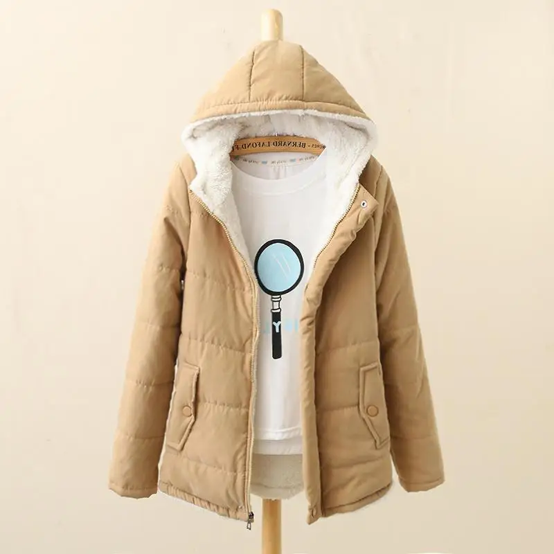 Parkas con capucha de Color sólido para mujer, Parkas gruesas de terciopelo de estilo coreano, ropa básica sencilla con bolsillos, abrigos