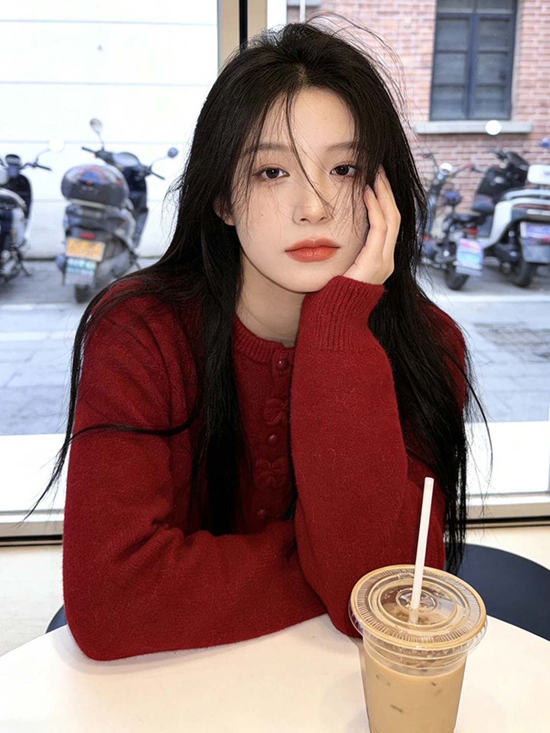 

Красный вязаный кардиган с узлами, женский, модный, класса люкс, из мягкой ткани, с длинными рукавами, утепленный, осенне-зимний свитер