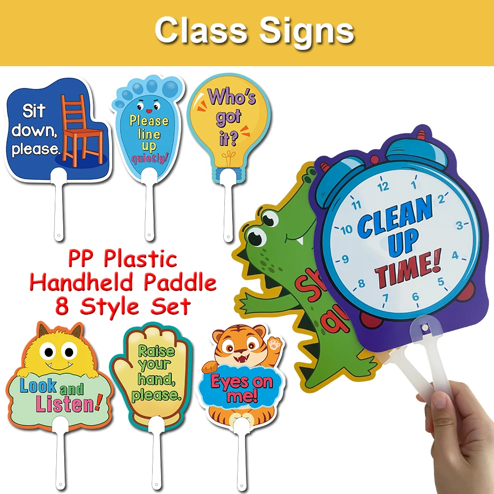 

8 шт. пластиковые знаки для управления классом, учебные пособия, учебные правила, лопатки для учеников, руководство по экшн-работе, доска Монтессори