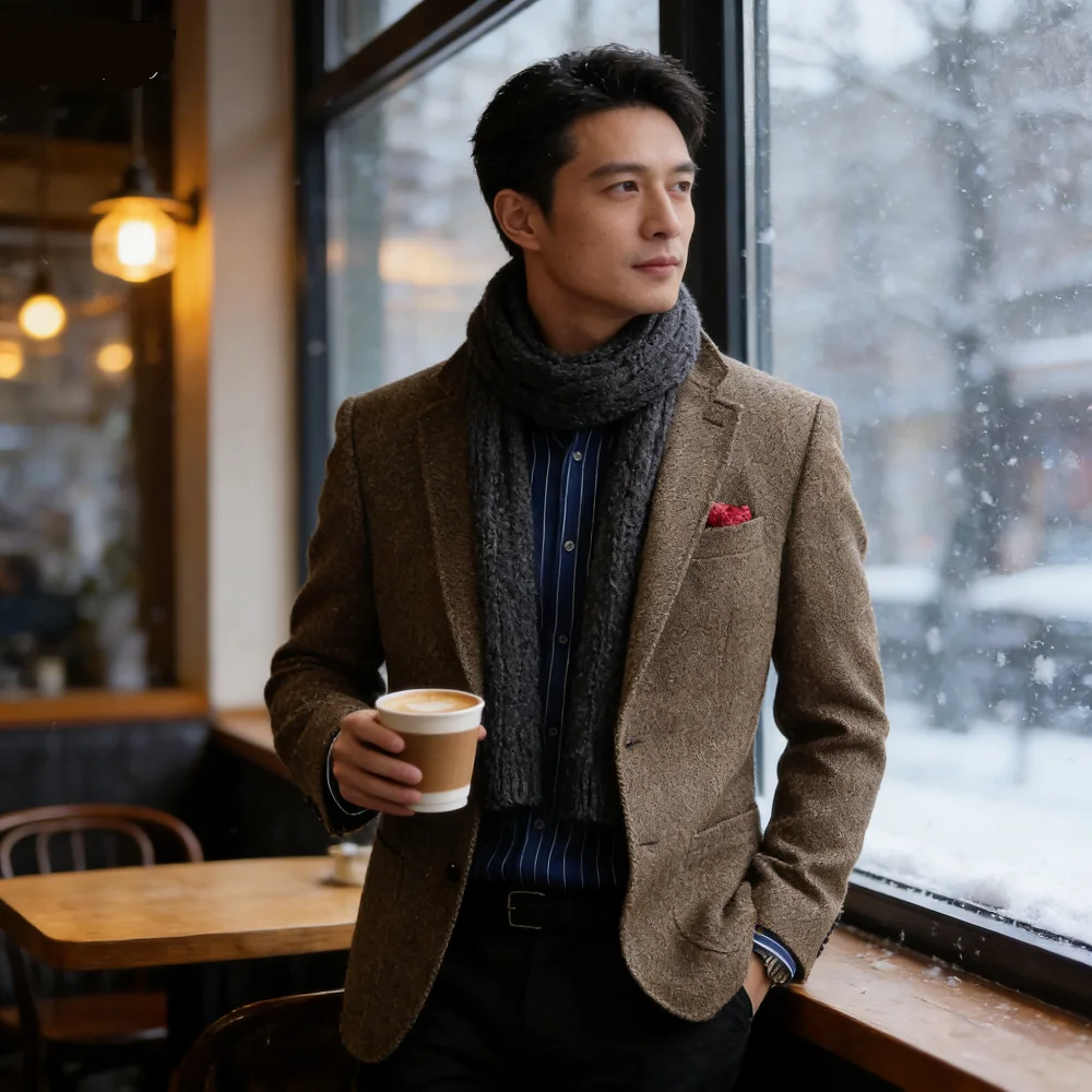 

Коричневый мужской пиджак с рыбьей чешуей, цельный пиджак с лацканами и двумя пуговицами для курения, свадебный деловой смокинг, одежда для бальных танцев