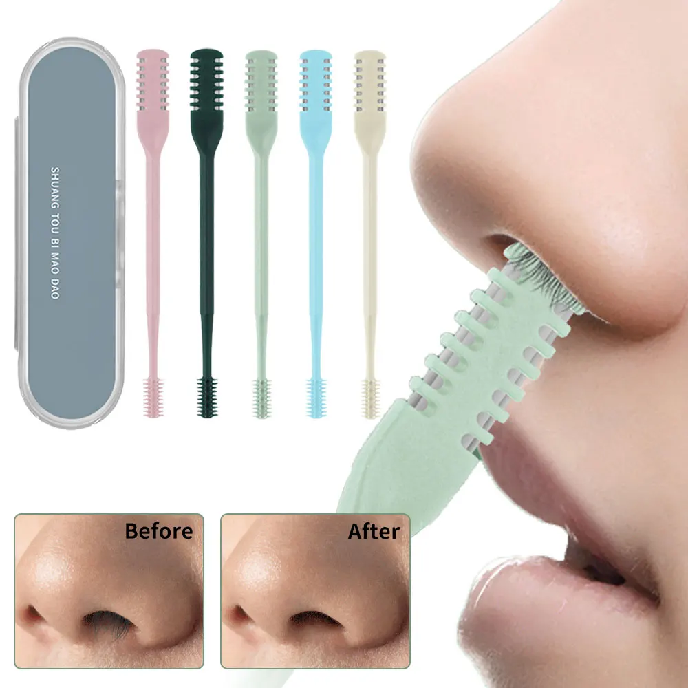 Portable Manual Nose Hair Trimmer Washable for Men and Women with Storage Box Waterproof Double Head Nose Hair Removal