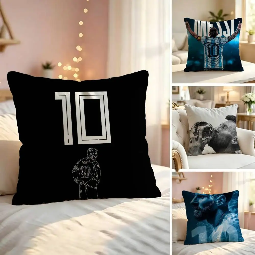 Football Star M-Messi Soft Pillow Shell For Sofa Living Space Bedroom Headboard Backrest Square Cushion Cozy