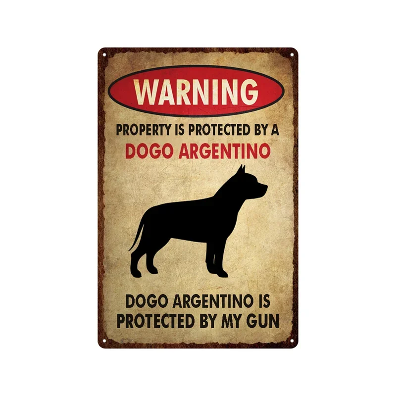 Vintage Protection Dogs Caution Warning Metal Plate Painting Iron Tin Sign Wall Art Picture For Pet Shops Living Room Home Decor