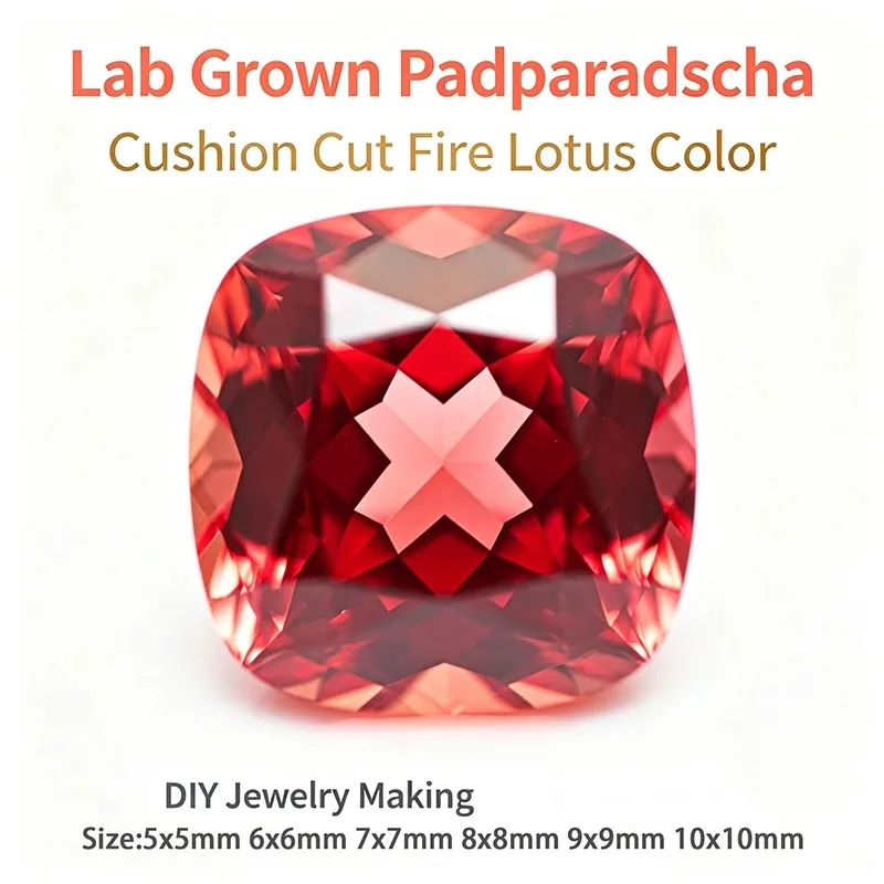 Lab Grown Padparadscha Cushion Cut Fire Lotus Color DIY Charms Jewelry Making Ring Necklace Earrings Main Materials Certificate