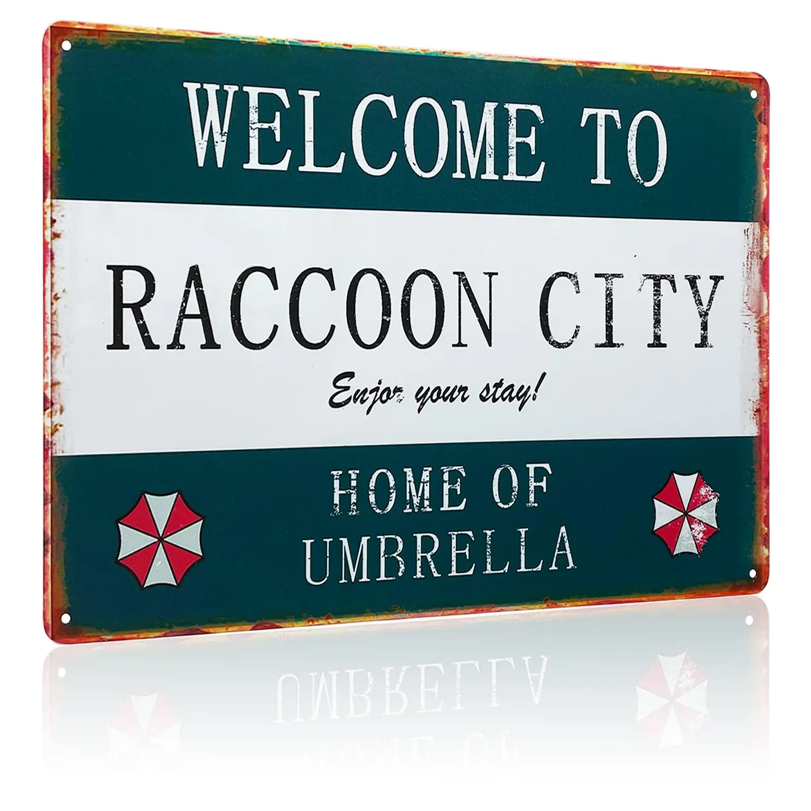 Metal Tin Sign Personality Retro Resident Welcome to Raccoon City, Umbrella Sign Home, Home Material Iron Sign, Style Metal Deco