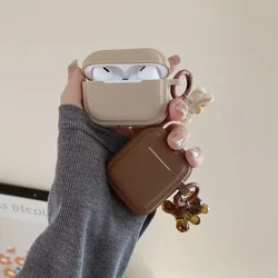 Fashion Chocolate Khaki Case For Apple Airpods Pro Case Soft Silicone Earphone Cover For Airpods 4 3 2 1 Case With Bear Keychain