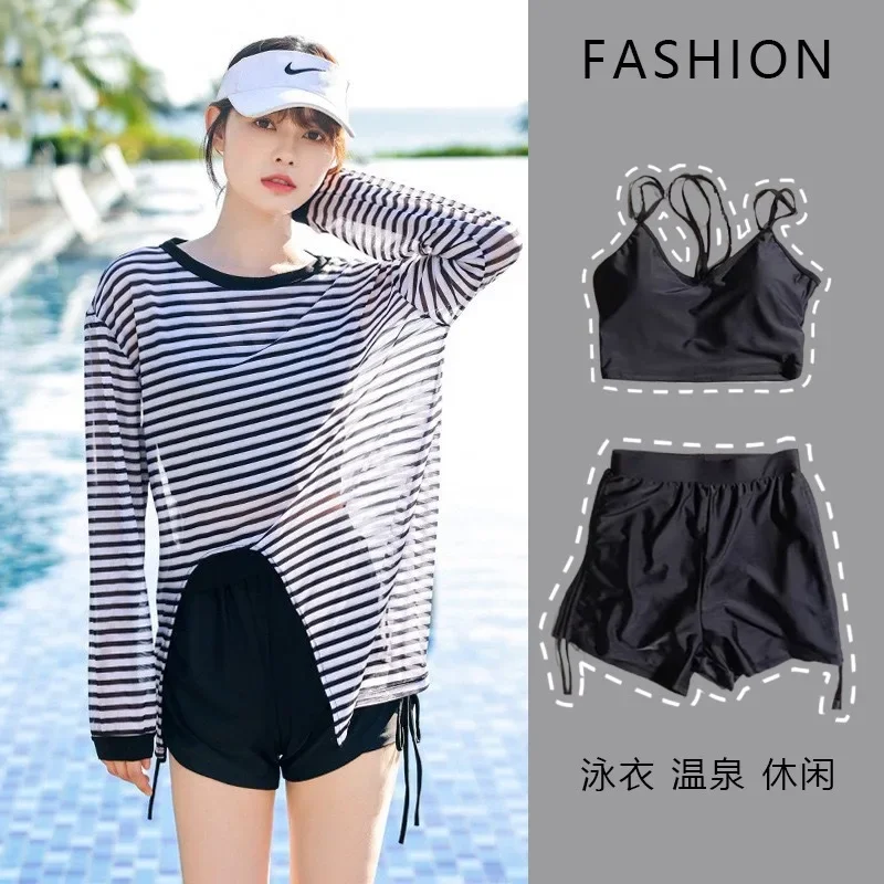 Swimsuit Plus Size Girl Conservative Split Fashion Sports Sunscreen Long Sleeved Slimming Hot Spring Three Piece Set