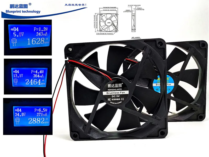 

140*140*25MM New Mute Pengda Blueprint 14025 Double Ball Bearing 5v12v24v 14cm Computer Case Cooling Fan