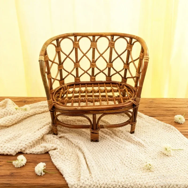 Newborn Studio Photo Shooting Props - Handmade Bamboo Baby Bench & Bed, Rattan Basket Container for Infant Pose Photography