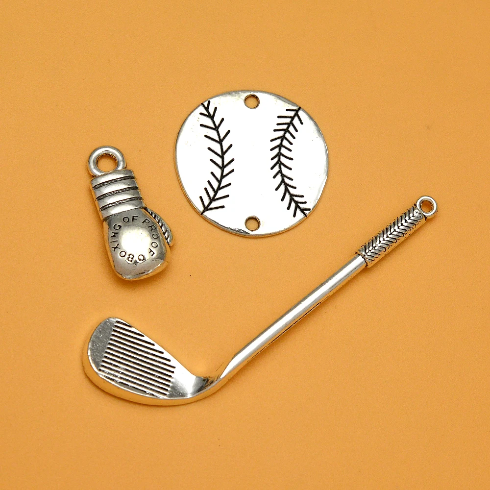 5pcs/lots Vintage Sports Baseball Boxing Golf Pole Charms Pendants For Diy Jewelry Making Finding Supplies Accessories Handmade