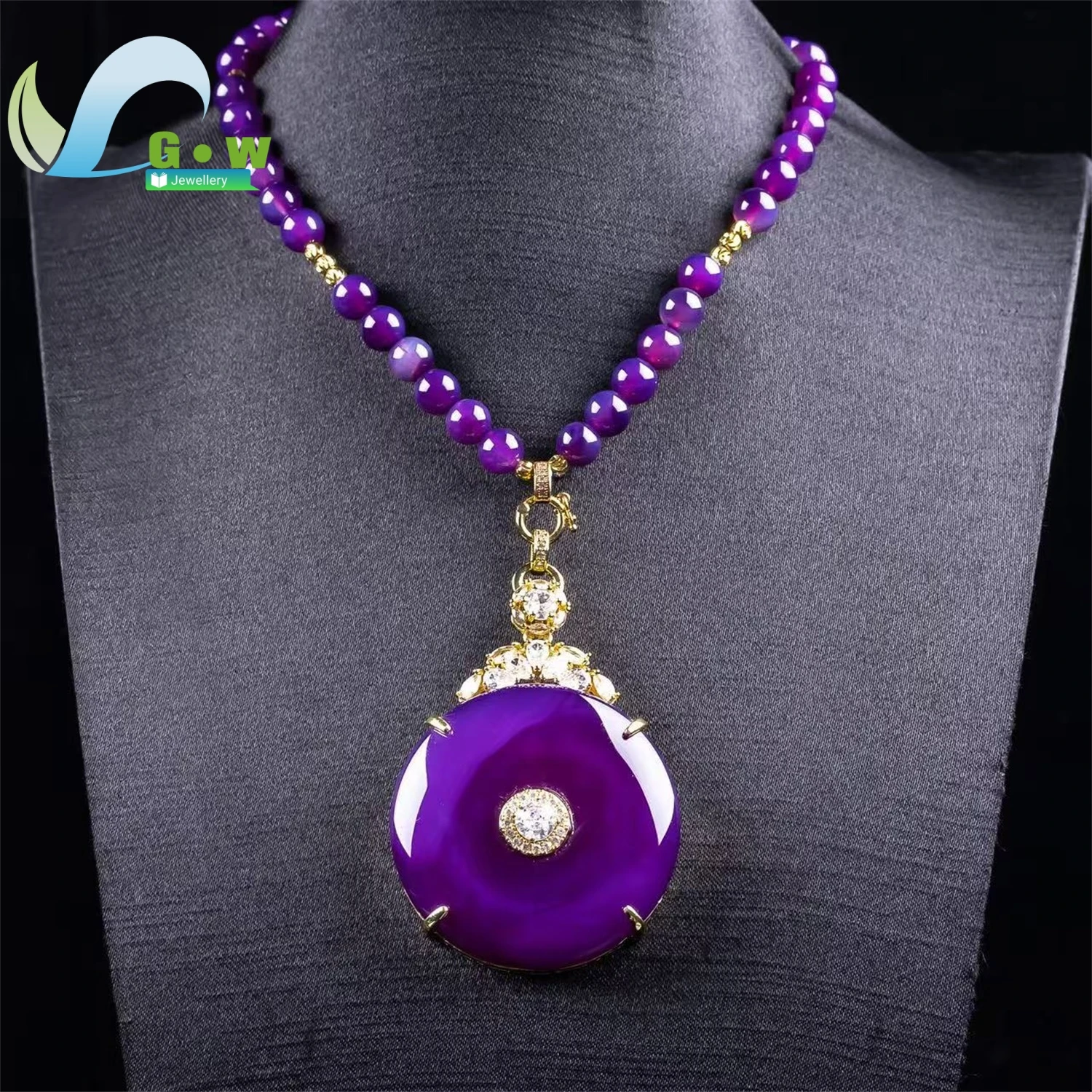 Natural Purple Lepidolite Safety Pendant with Chain Chunky Sweater Necklace Women's Exquisite Retro Ethnic Style Jewelry Gift