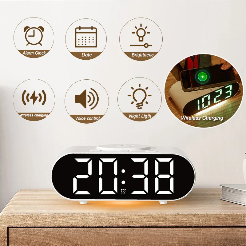 LED Digital Alarm Clock Electronic Digital Alarm Screen Desktop Table Clocks ForHome Office Backlight Calendar Clock White Green