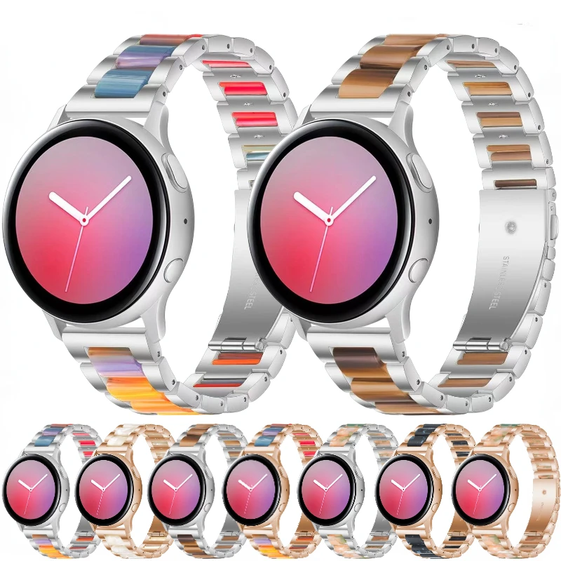 

20mm 22mm Metal+Resin Strap For Samsung Galaxy Watch 3/4/5 Active 2/Huawei Watch 3 42mm Luxury Bracelet Band For Amazfit GTR/GTS